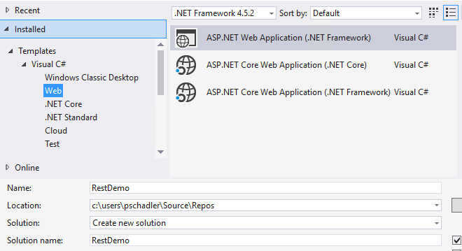 New Project ASP.NET Web Application - Creating A REST Webservice